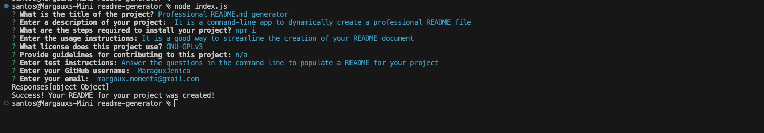 command-line with answered prompts